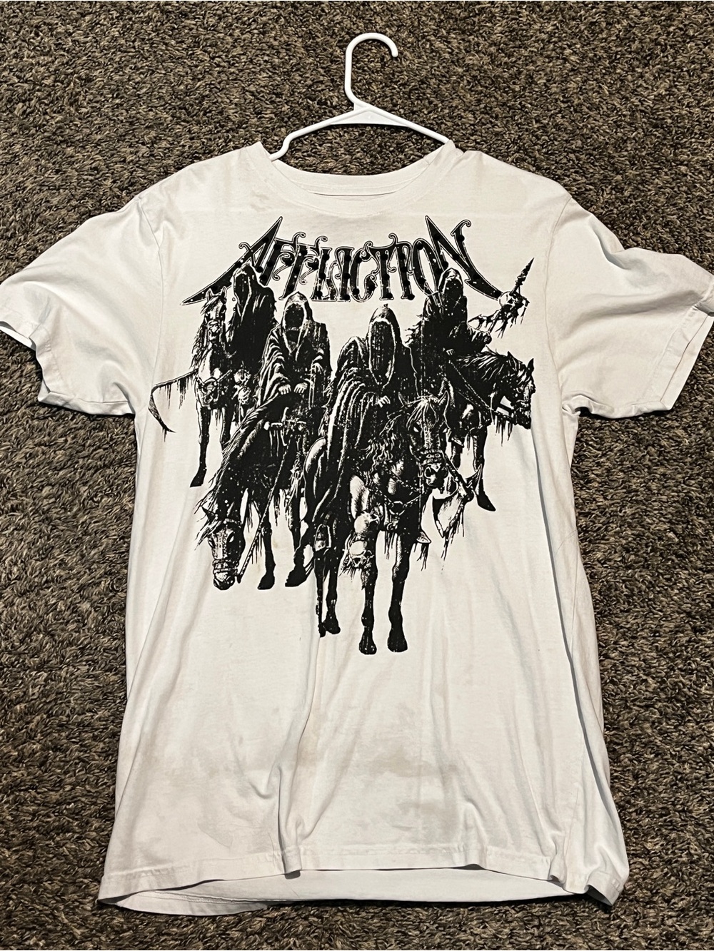 Affliction White Tee with Black Riders Graphic